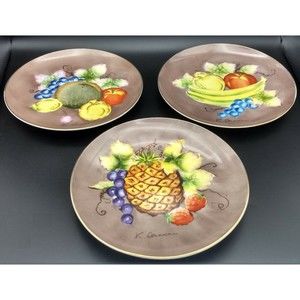 (3) Hand Painted Andrea Fruit Art Plates Occupied Japan V or K Okada Signed 8.25
